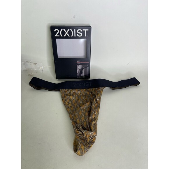 2xist Sexy Sliq Classic Thong Underwear Black Beauty Golden Links Mens Size XL